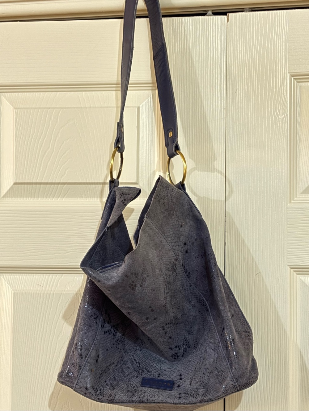Assots of London ‘Esme’ Suede Python Print Hobo Bag with Gold Rings NWOT